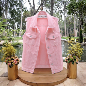 Candy Color Washed <b>Knitted</b> Denim <b>Women's</b> Casual Outerwear Vest & <b>Waistcoat</b> Windproof Button-Up - Product Image 3