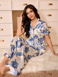 Set <span class=keywords><strong>Pigiama</strong></span> Estivo da <span class=keywords><strong>Donna</strong></span> in Maglia a 2 Pezzi con Stampa Animalier, Morbido e Traspirante, Maglietta a Maniche Corte e Pantaloncini - Product Image 4