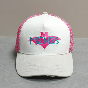 Casquette de camionneur déchirée style Y2K pour filles, dos en maille rose avec broderie de lettres, casquette de camionneur ajustable - Product Image 1