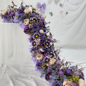 Fantasia rosa <span class=keywords><strong>margherita</strong></span> <span class=keywords><strong>viola</strong></span> ortensia 2 metri può personalizzare corridori da tavolo Layout festa di nozze decorazioni floreali artificiali - Product Image 6