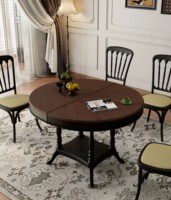 Table à manger extensible et pliante en bois massif de style français, écologique, durable, plateau en marbre de style mid-century, ronde, 6 places