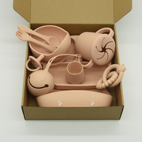 Assiette en silicone antidérapante pour enfant avec compartiments et ventouse, ensemble d'alimentation pour tout-petit, assiettes et cuillère en silicone pour bébé