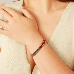 Stainless Steel <b>Bracelet</b> <b>Red</b> Zircon Channel Setting Geometric Design Women's Jewelry Gift - Product Image 3