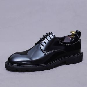 Luxurious Glossy <b>Men's</b> Leather <b>Shoes</b> Retro British Style Genuine Leather <b>Shoes</b> with <b>Shiny</b> Surface Handmade Derby <b>Shoes</b> for <b>Men</b> - Product Image 1
