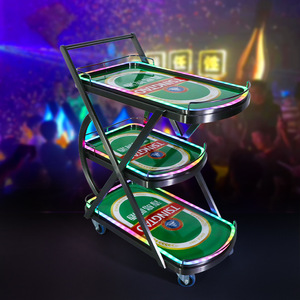 Haidilao Beverage Cart 3 Tier Golden <b>LED</b> <b>Light</b> Commercial <b>Bar</b> Club KTV Party Use - Product Image 4