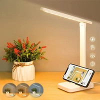 Lampe de bureau LED pliable moderne, protection des yeux et commande tactile, rechargeable ou branchement USB, lumière blanche pour l'étude et la lecture
