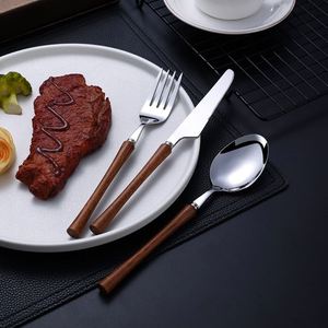 Popular New Dinnerware Knife <b>Fork</b> <b>Spoon</b> Kitchen Stainless Steel Knife <b>Fork</b> <b>Spoon</b> Wooden Flatware <b>Set</b> - Product Image 4