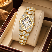 Reloj de Cuarzo para Mujer con Incrustaciones de Diamantes, Pedrería Directa, Estilo del Sudeste Asiático Ecológico, Caja de Aleación de Zinc, Forma de Rombo