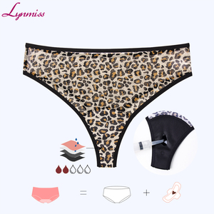 Tanga <span class=keywords><strong>de</strong></span> malla <span class=keywords><strong>de</strong></span> nailon tejido reutilizable, transpirable, antibacteriano, con estampado <span class=keywords><strong>de</strong></span> leopardo, sin fugas, absorbente, con logo en la cintura para <span class=keywords><strong>mujer</strong></span> - Product Image 1