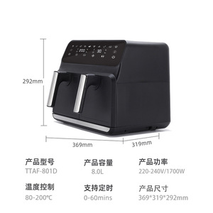 Air Fryer 8L Dual Compartment Electric Oil Free Smart Oven For Fried Chicken French Fries Black Square Design - Product Image 5