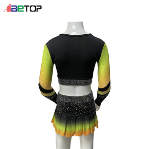 KPOP-Inspired Black Green Gold Ombre Cheer Crop Top Set | Rhinestone <strong>Pom</strong> <strong>Team</strong> <strong>Uniform</strong> for Idol-Level Energy &amp; Style - Product Image 2
