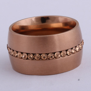 Stainless Steel <b>Ring</b> 14MM Rose <b>Gold</b> Channel <b>Set</b> Diamond Women's Fashion Jewelry Gift - Product Image 3