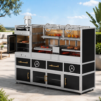Barbecue d'extérieur de grande taille, style argentin, pour comptoir, robuste, multifonction, avec fumoir double en acier inoxydable à levage, pour cuisson au feu de bois