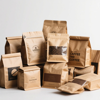 Sachet d'emballage personnalisé imprimé pour café en grains et en poudre, fond plat, fermeture zip, 12 oz, 250g, vente en gros