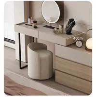 Table de salle de bain et de maquillage moderne en bois de cire blanc massif avec miroir sur pied, rangement multifonctionnel et design durable
