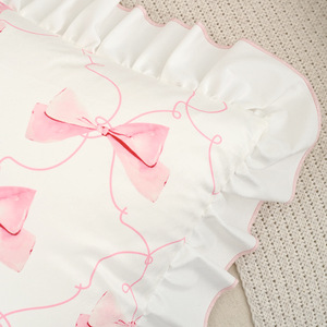 Housses de coussin en velours à volants imprimé <span class=keywords><strong>papillon</strong></span> rose pour canapé, taies <span class=keywords><strong>d</strong></span>'<span class=keywords><strong>oreiller</strong></span> shabby chic de couleur unie avec volants 18x18 pouces/ - Product Image 4