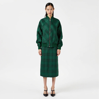 Veste bomber courte personnalisée pour femme, décontractée, légère, à carreaux, col montant, zippée, verte et noire, avec poches