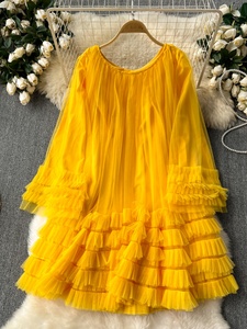 Boutique all'ingrosso 2025 primavera nuovo stile <span class=keywords><strong>palazzo</strong></span> retrò alla moda allentato e dimagrante maglia volant abito da donna - Product Image 2