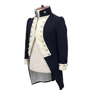 Abrigo Histórico Azul Oscuro y Blanco para Hombre, Doble Botonadura, Cuello Alto, Disfraz de Época, Uniforme, Frac - Product Image 2