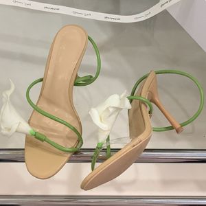 New Talons Chic Slipper Green Flower Sexy Shoes Summer <b>Heels</b> for Women Ladies - Product Image 3