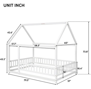 Full-size <strong>Floor</strong> <strong>Bed</strong> Enclosure Roof Montessori Wooden Playhouse-Style <strong>Bed</strong> <strong>Frame</strong> for Girls Boys Teenagers No Spring Mattress - Product Image 4