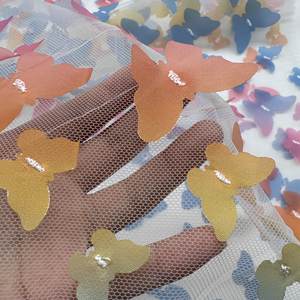 2026 nuevo estampado degradado Arco Iris degradado 3D mariposa bordado suave encaje tul <span class=keywords><strong>tela</strong></span> poliéster <span class=keywords><strong>tela</strong></span> para vestidos de novia de ensueño - Product Image 5