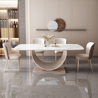 Table à manger rectangulaire de style restaurant, chaises en ardoise, design moderne minimaliste, luxe, pieds en fer brillant, table à manger 6 places