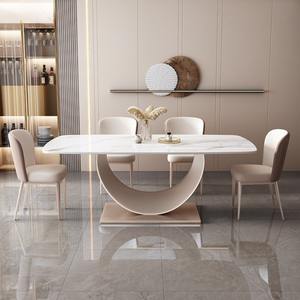 Table et chaises de salle à manger en <span class=keywords><strong>ardoise</strong></span> de style restaurant, table de salle à manger rectangulaire moderne minimaliste de luxe en <span class=keywords><strong>ardoise</strong></span> brillante en forme de croissant - Product Image 2