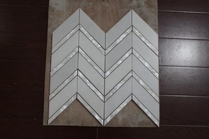 Tinh Khiết Trắng Đá Cẩm Thạch Mix Shell <span class=keywords><strong>Mosaic</strong></span> <span class=keywords><strong>Chevron</strong></span> Gạch - Product Image 3