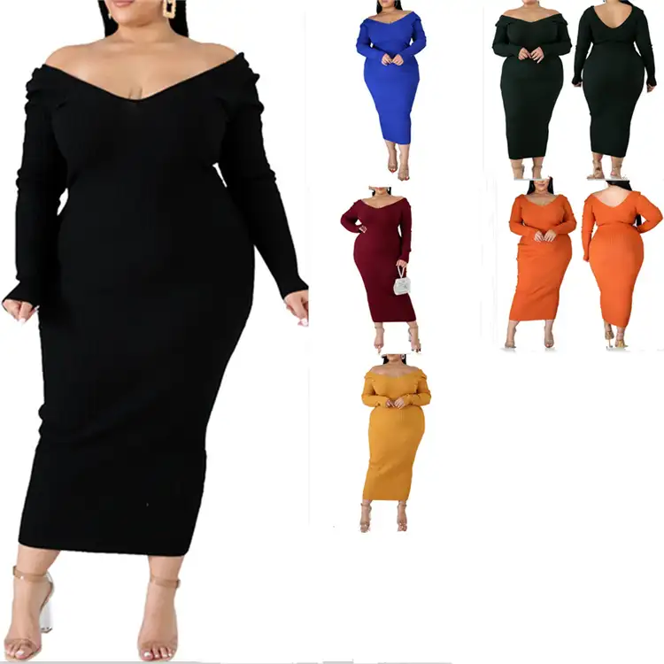 Wholesale price christmas plus size for women long sleeve maxi sweater dresses plus size FF_1325