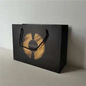 Sac en papier imprimé personnalisé, sac de shopping de luxe noir, avec votre propre logo, pour emballage de boutique, 50 unités