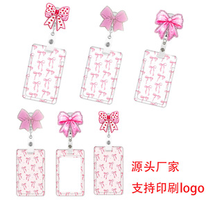 Bow-tie glitter retractable name tag/<b>ID</b> card <b>holder</b> with back clip, double-sided UV printing, in stock. - Product Image 1