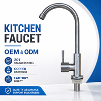Fabricant de robinets de cuisine OEM ODM, robinet à poignée unique en acier inoxydable 201 avec cartouche en cuivre pour la vente en gros et l'approvisionnement en vrac