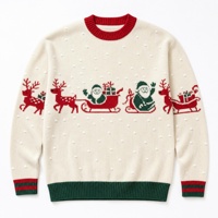 Pull tricoté personnalisé pour homme, pull de Noël fantaisie avec motif jacquard traîneau du Père Noël et rennes, pull d'hiver thermique et confortable