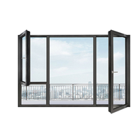 Ventana Abatible de Aluminio con Rotura de Puente Térmico, Mosquitera Integrada, Ventana de Piso con Vidrio para Proyectos Residenciales