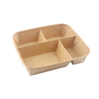 Boîte à lunch jetable en papier kraft à 4 compartiments avec couvercle, récipient alimentaire à emporter, boîte de préparation de repas avec séparateurs