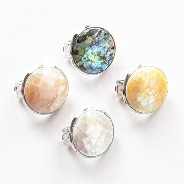 Fashion Handmade Faceted Abalone and MOP Shell Earring Stud With Gold Plated Cut Gemstone Women's Jewelry