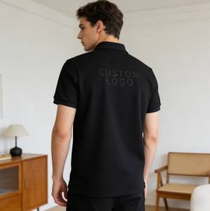 Camiseta Deportiva de Lujo para Hombre, Lisa, con Logotipo Personalizado Serigrafiado, Mezcla de Poliéster/Algodón, Negra, Talla Grande, Informal - Product Image 1