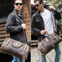 Vente en gros de sacs de sport de luxe en cuir véritable à motif crocodile marron avec fermeture à glissière personnalisable pour les voyages d'usine