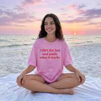 OEM ODM Comfort Colors TRENDYY I Flirt for Fun and Panic When It Works Baby Tee Introvert Meme Shirt Social Anxiety Tee TikTok A