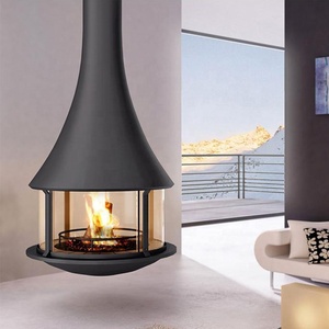 <span class=keywords><strong>Chimenea</strong></span> de leña eléctrica colgante de trompeta moderna Diseño de esquina de construcción de acero de fuego real para uso interior Hotel Homestay - Product Image 4