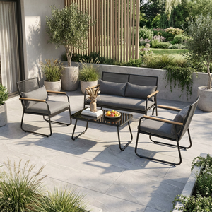 Set di Divani da Giardino <span class=keywords><strong>in</strong></span> Rattan di Lusso Moderni con Telaio <span class=keywords><strong>in</strong></span> <span class=keywords><strong>Acciaio</strong></span> - <span class=keywords><strong>Mobili</strong></span> da Esterno Resistenti e Impermeabili per Appartamenti e Hotel - Product Image 3