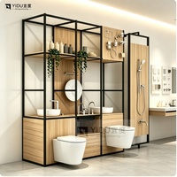 Étagère de présentation multifonctionnelle moderne en métal noir et bois de haute qualité pour salle de bain, salle d'exposition, lavabo, toilettes et douche - Vente chaude