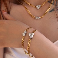 Set Perhiasan Kalung, Gelang, dan Gelang Kaki Dazan New HOT Lapisan Emas 18k Anti Karat Desain Rumput Keberuntungan Prancis dengan Zirkon
