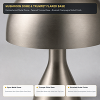 Lampe de table moderne nordique en forme de champignon, en métal argenté brossé, pour chambre à coucher, salon, hôtel