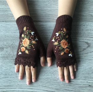 S9529 vente en gros, Logo personnalisé tricoté à la main, mitaines florales d'hiver, <span class=keywords><strong>Crochet</strong></span> rétro, gants sans <span class=keywords><strong>doigts</strong></span> pour femmes, 2023 - Product Image 2