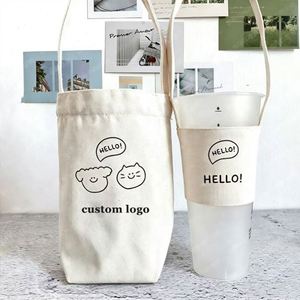 Sac fourre-tout écologique en toile de coton, réutilisable, portable, petit format, pour bouteille de vin, tasse de thé au lait ou de café, avec impression de logo - Product Image 1