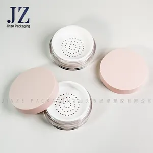 Jinze, tarro de polvo suelto de forma redonda vacía, cajas de polvo de base rosa con tamiz, paquete cosmético de plástico