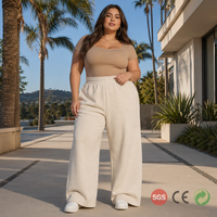 Pantalon de survêtement d'hiver personnalisé haut de gamme en molleton épais couleur avoine pour femme grande taille, coupe large, longueur cheville, double face, élastique