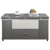 Table de salon et de salle à manger multifonctionnelle pliable en bois massif trempé, gris, pour petite famille, avec fonction de levage